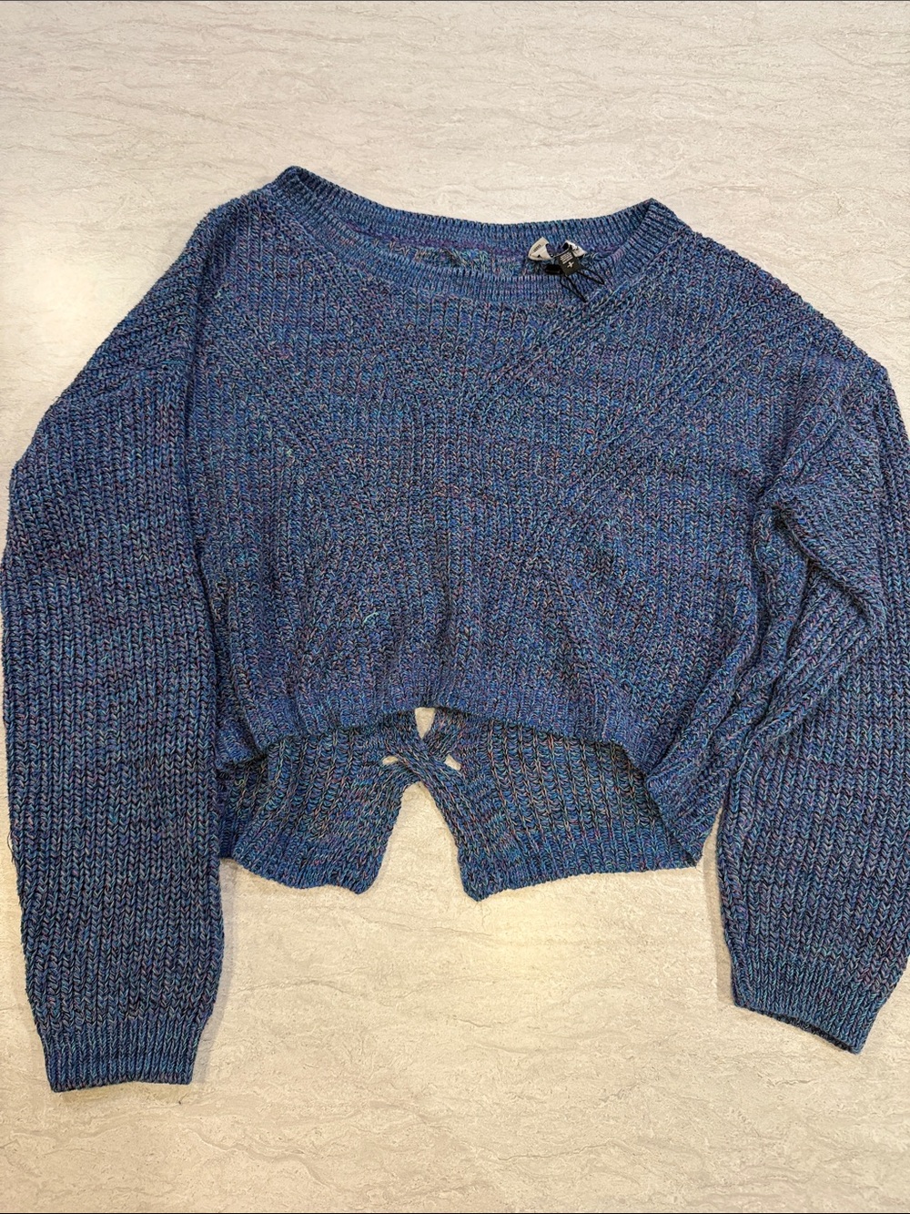 Express Blue Marled Cropped Crewneck Sweater